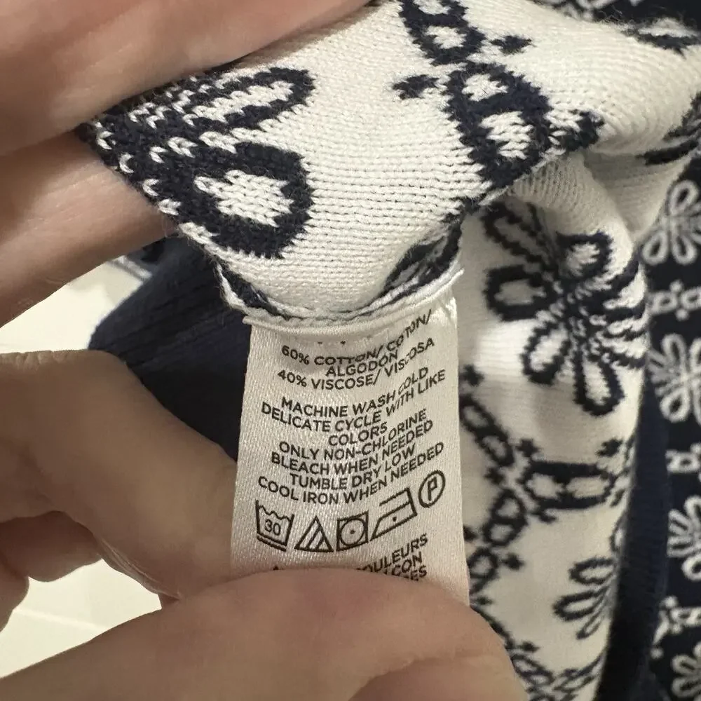 Ann Taylor LOFT | Sweater Floral Short Sleeve Navy White Preppy- Size XL - Picture 6 of 7
